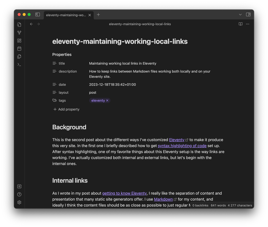 Maintaining working local links in Eleventy